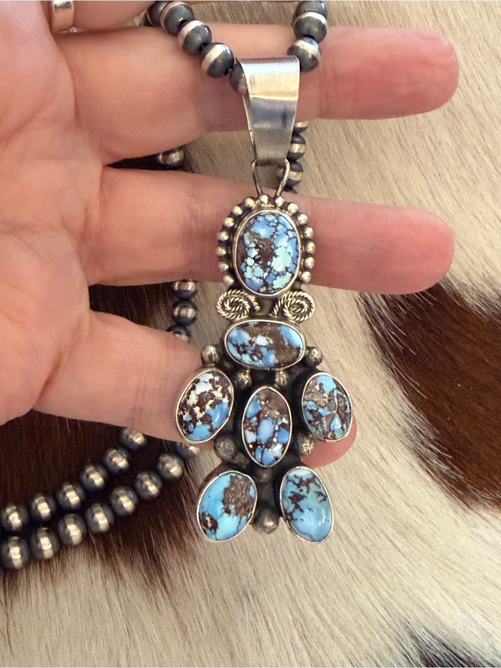 ❤️ Signed Native American Travis J Golden Hills Turquoise Statement Pendant 20G
